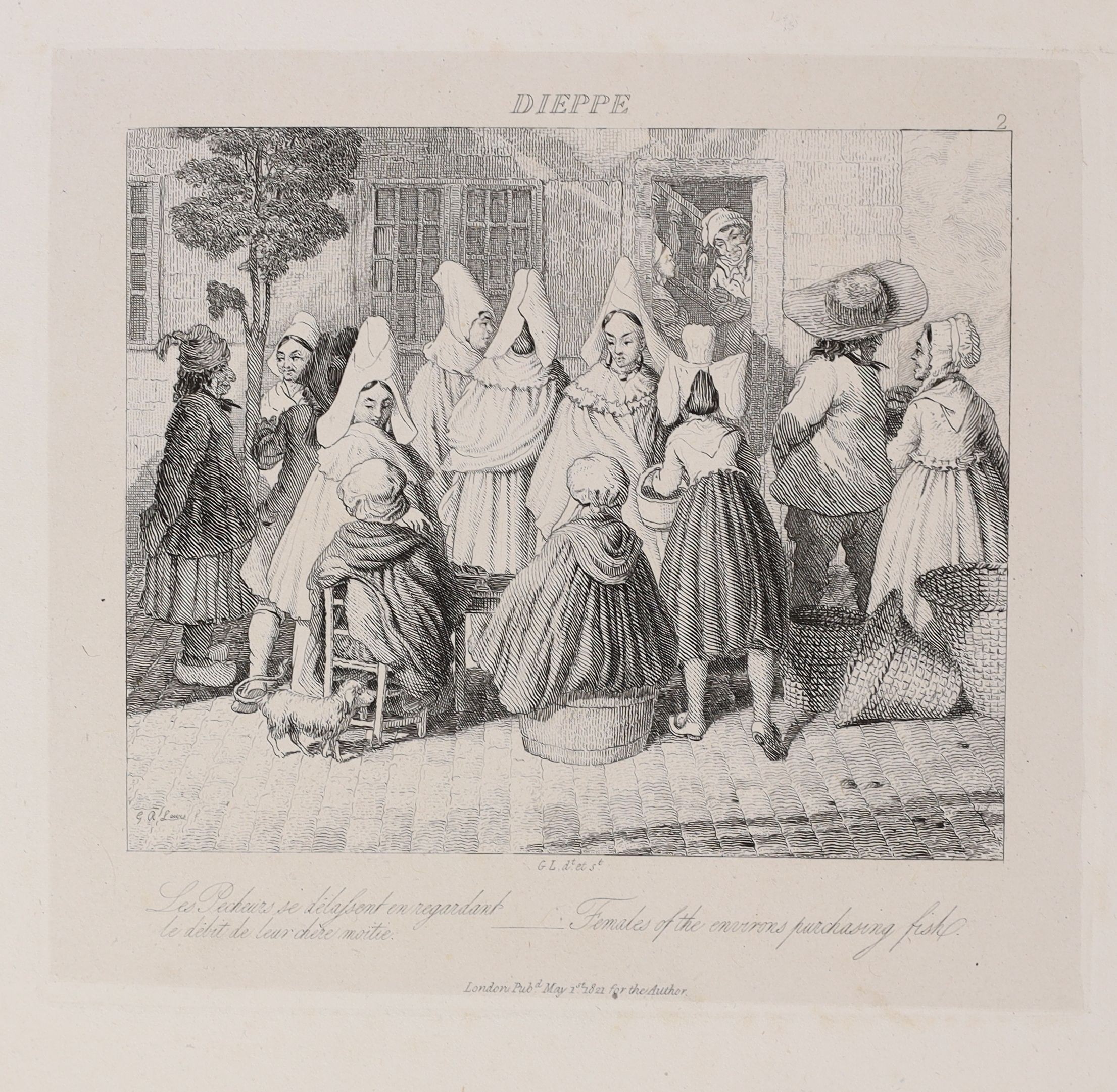 Lewis, George. Artist - A Series of Groups Illustrating….the People of France and Germany, 4to, quarter calf, with dedication and 52 plates on India paper, London, 1823